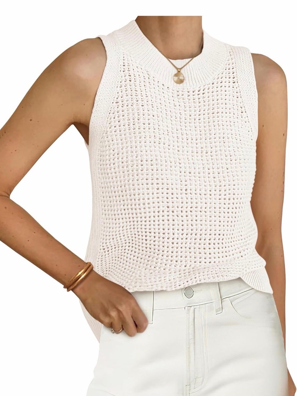 Sleeveless Knit Tank Top in White